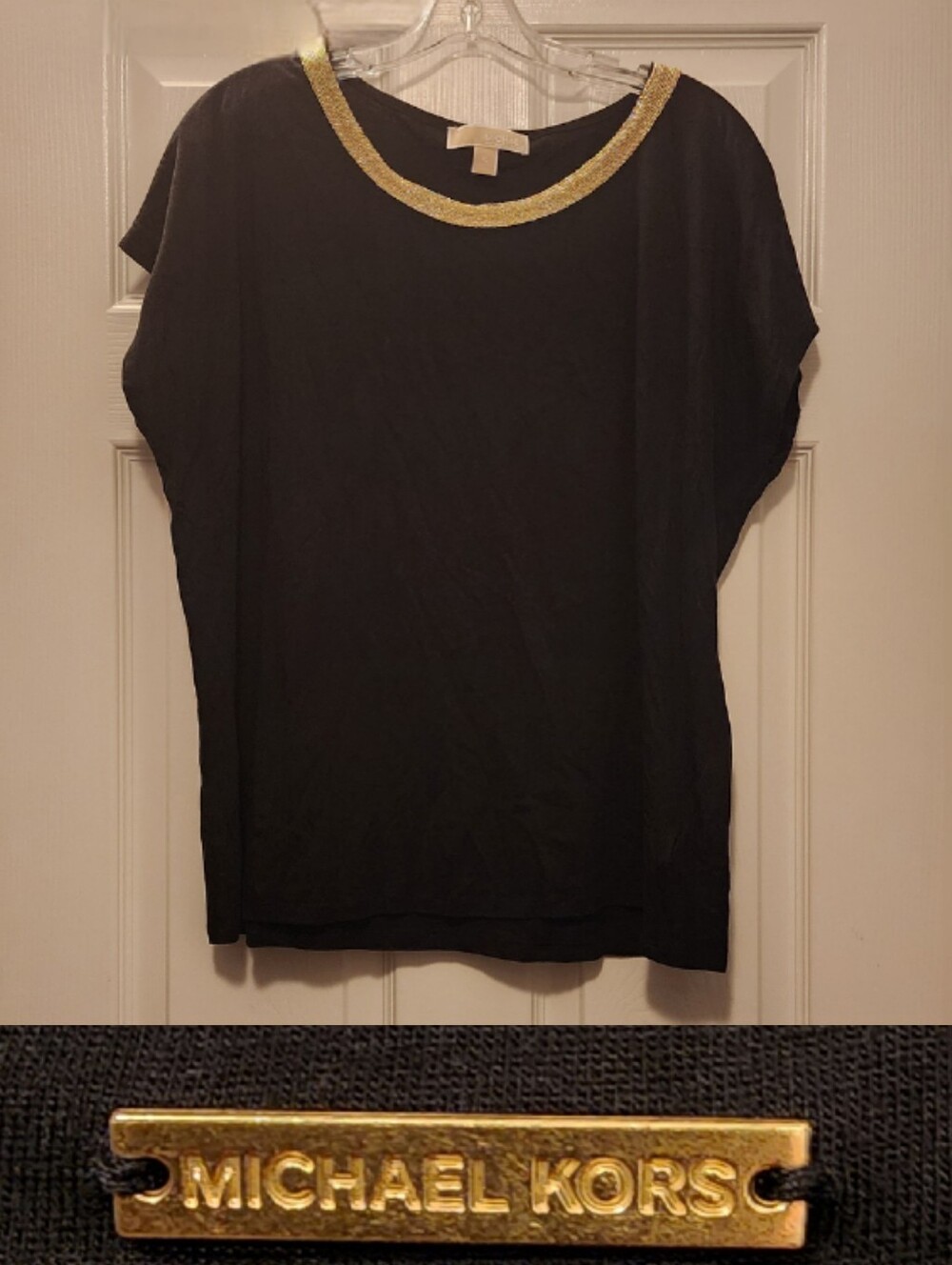 Michael Kors Cap Sleeve Top • Gold Toned Trim Scoop Neckline • Soft • XL